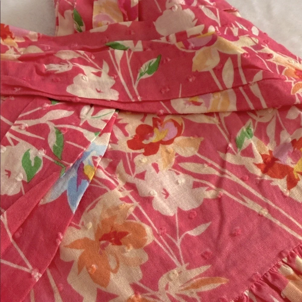 Bloome de jeune fille | Floral Print Swiss Dot Sleeveless Dress Coral Pink (8) - Picture 3 of 16